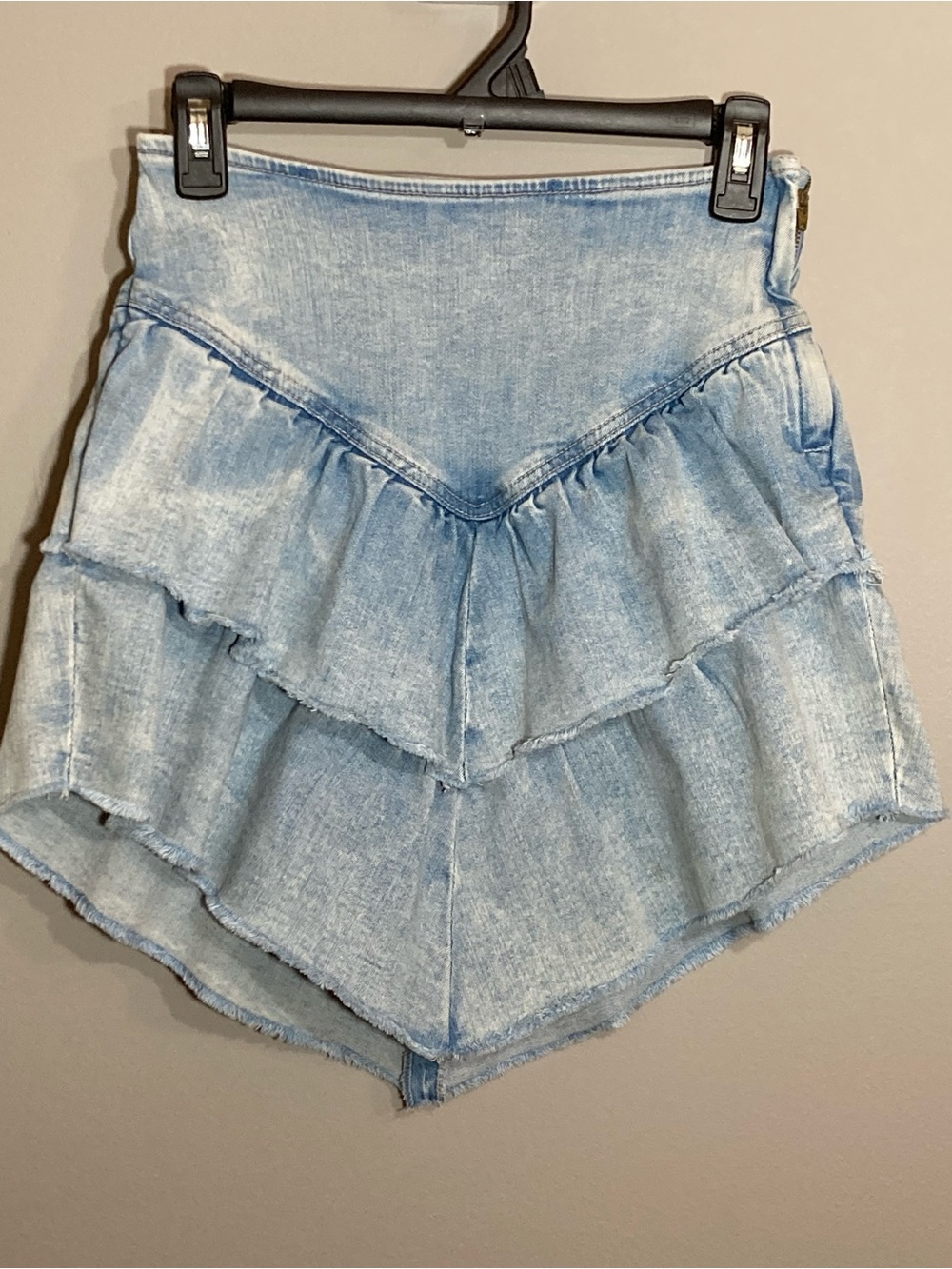 MOTHER Light Blue Tiered Ruffle Denim Skirt